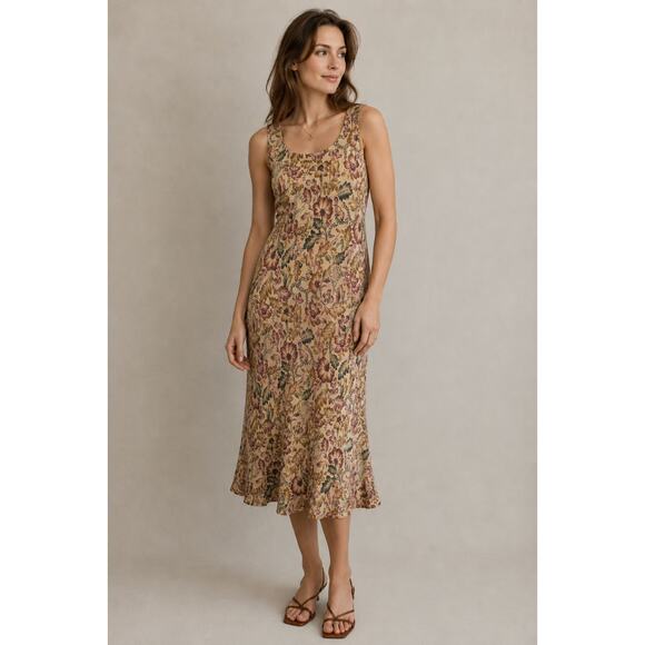 Charter Club Dresses & Skirts - Vintage Charter Club Yellow Floral Silk Dress Women’s Size 8 Midi Elegant Classy